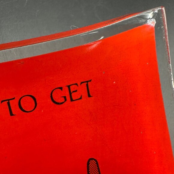 Vintage Trinket Dish Tray 1970s Red Glass Procrastinator Organized Kitschy Humor - Picture 7 of 9